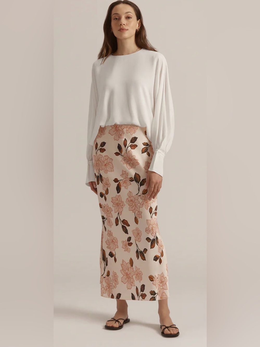 Favorite Daughter Cream Midi Skirt with Blush Floral Print